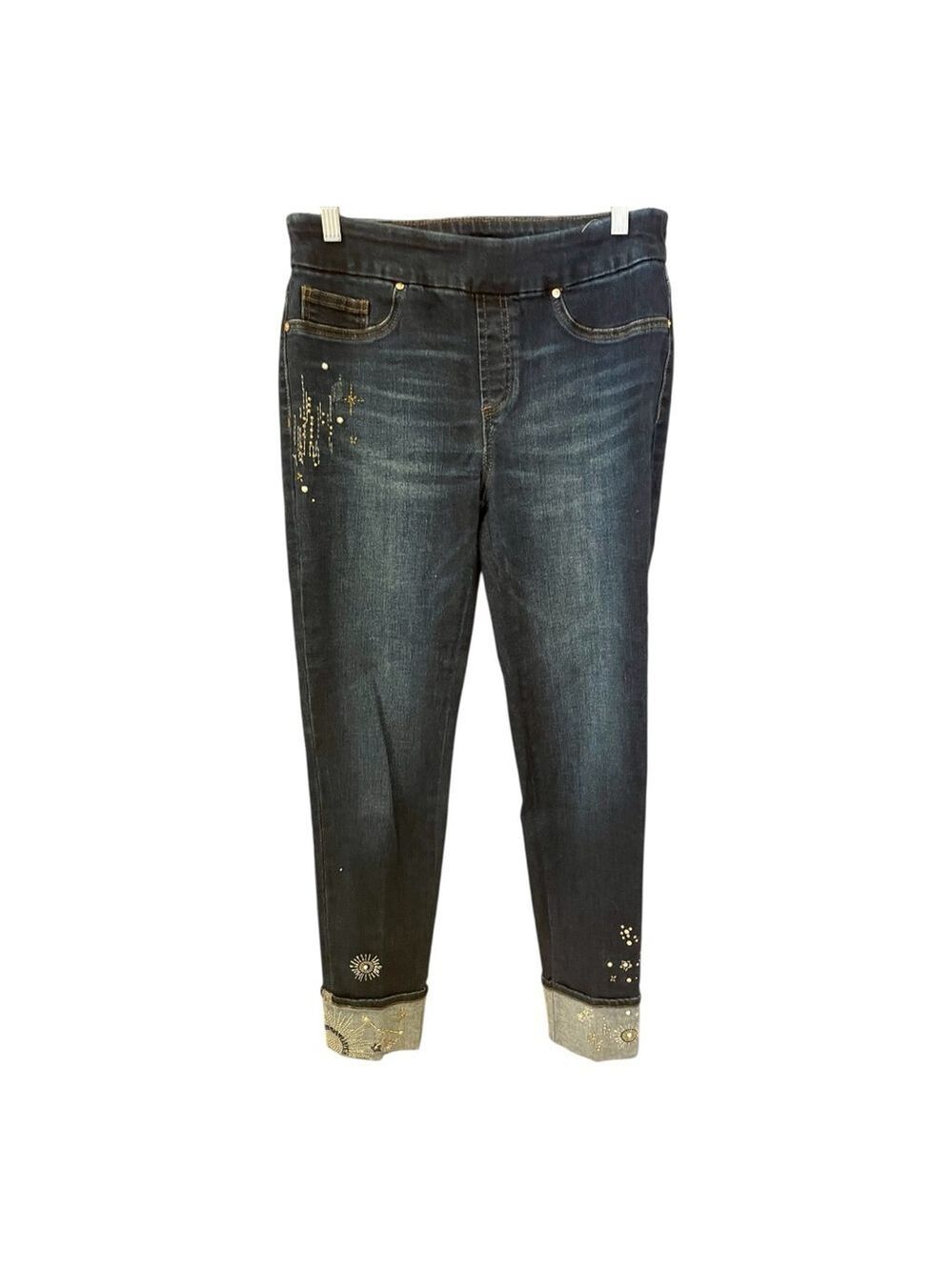 Chico’s Retro Astrological Ankle Jeans, Size 0T (4 Tall), Embellished & Cuf… - Picture 2 of 7